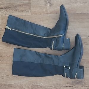 STEVE MADDEN RYPERR BLACK LEATHER BACK STRETCH RIDING BOOTS, SIZE 8.5M